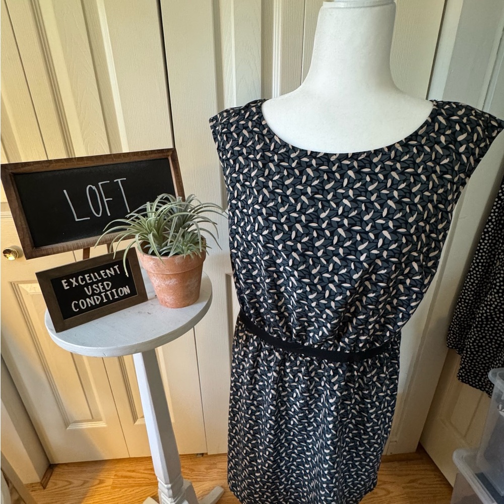 EUC + LOFT + Green and Cream Patterned Dress